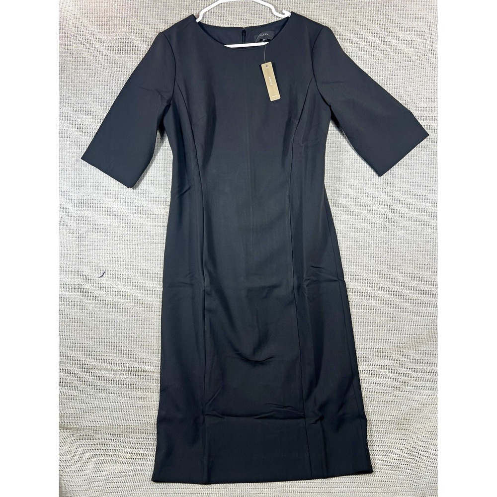 J.CREW Women's Black Solid Sheath Dress 3/4 Sleeve Round Neck Sz 8T Tall